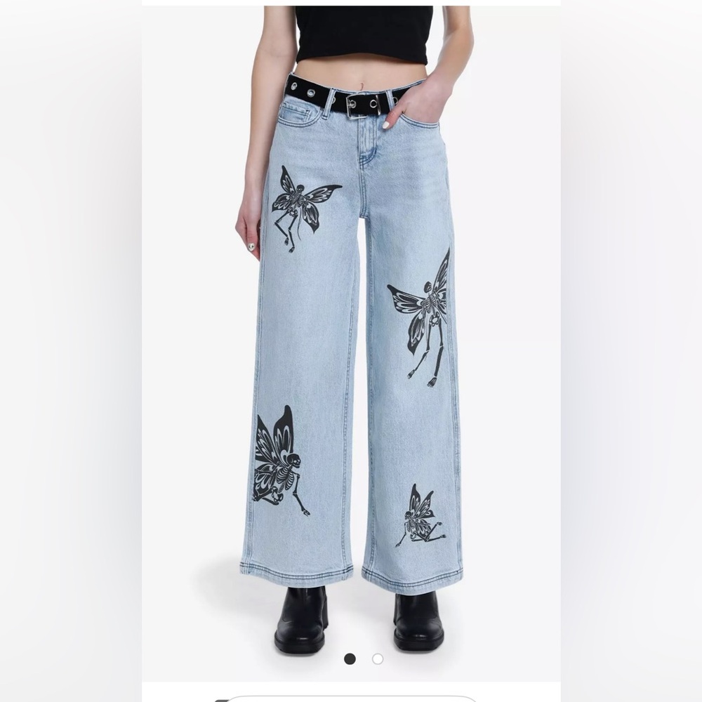 Hot Topic Blue Flare Jeans with Black Butterfly Design